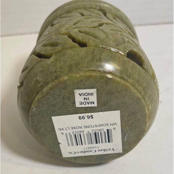 Vintage Yankee Candle Green Soapstone Carved Leaf Design Candle Holder or Tea Li - Picture 4 of 8